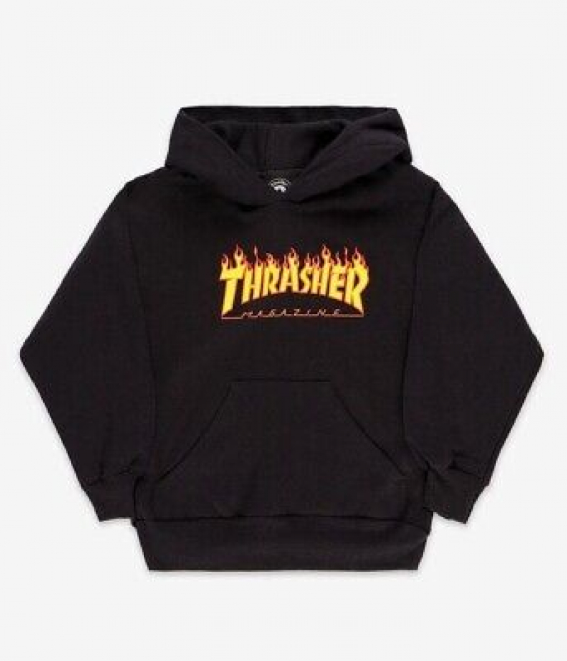 Trasher Hoodie Flames Black Kids S